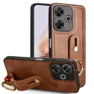 For Redmi 13 4G / Note 13R Wristband Leather Back Phone Case(Brown)