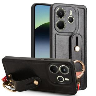 For Redmi Note 14 4G 163.25mm Wristband Leather Back Phone Case(Black)