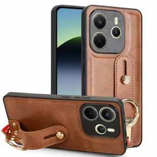 For Redmi Note 14 4G 163.25mm Wristband Leather Back Phone Case(Brown)