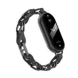 For Xiaomi Smart Band 9 Fashion Hollow Metal Leather Chain Watch Band(Black)