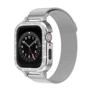 For Apple Watch SE 2023 44mm Diamond TPU Hybrid Metal Frame Milan Watch Band(Silver)