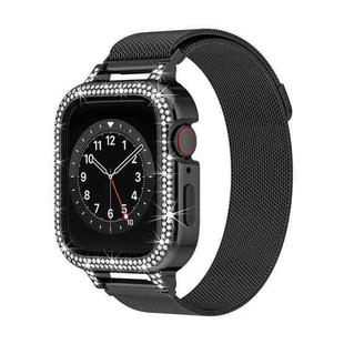 For Apple Watch Series 9 41mm Diamond TPU Hybrid Metal Frame Milan Watch Band(Black)