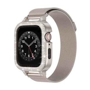 For Apple Watch Series 7 45mm Diamond TPU Hybrid Metal Frame Milan Watch Band(Starlight)