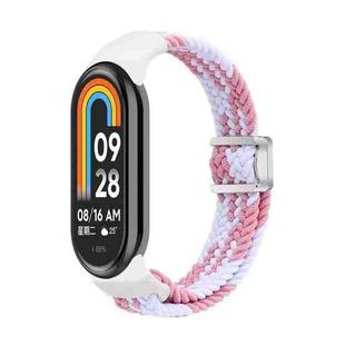 For Xiaomi Smart Band 9 / 8 Nylon Braided Loop Magnetic Buckle Integrated Watch Band(Pink White)