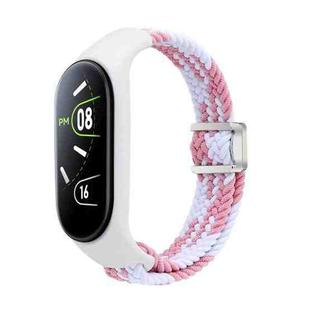 For Xiaomi Mi Band 7 / 6 / 5 / 4 / 3 Nylon Braided Loop Magnetic Buckle Integrated Watch Band(Pink White)