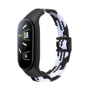 For Xiaomi Mi Band 7 / 6 / 5 / 4 / 3 Nylon Braided Loop Magnetic Buckle Integrated Watch Band(Black White)