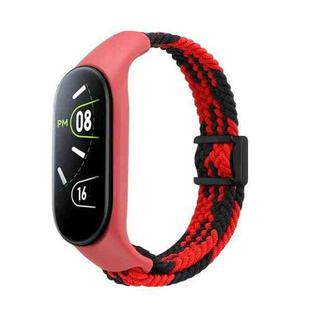 For Xiaomi Mi Band 7 / 6 / 5 / 4 / 3 Nylon Braided Loop Magnetic Buckle Integrated Watch Band(Red Black)