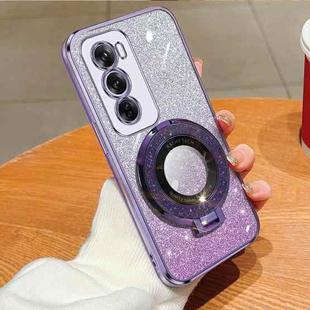 For OPPO Reno12 Pro Global Plated Gradient Glitter Round Holder TPU Phone Case(Purple)
