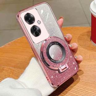 For OPPO Reno11 F Plated Gradient Glitter Round Holder TPU Phone Case(Pink)