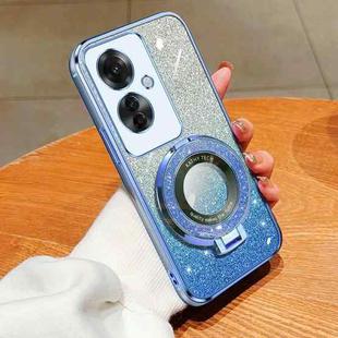 For OPPO Reno11 F Plated Gradient Glitter Round Holder TPU Phone Case(Sierra Blue)