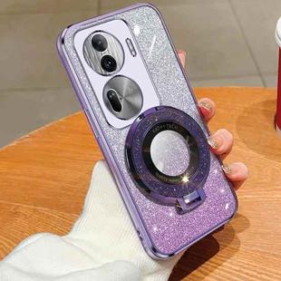 For OPPO Reno11 Pro Plated Gradient Glitter Round Holder TPU Phone Case(Purple)