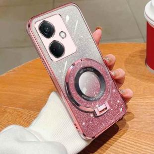 For OPPO K11 Plated Gradient Glitter Round Holder TPU Phone Case(Pink)