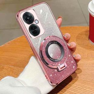 For OPPO K11X Plated Gradient Glitter Round Holder TPU Phone Case(Pink)