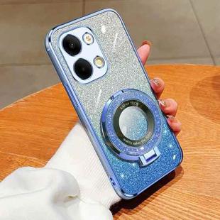 For OPPO Reno9 Plated Gradient Glitter Round Holder TPU Phone Case(Sierra Blue)