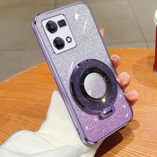 For OPPO Reno7 4G Plated Gradient Glitter Round Holder TPU Phone Case(Purple)