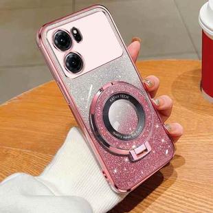 For OPPO K10 Plated Gradient Glitter Round Holder TPU Phone Case(Pink)