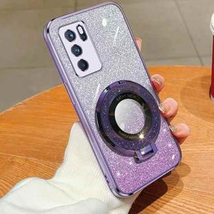 For OPPO Reno6 Pro 5G Plated Gradient Glitter Round Holder TPU Phone Case(Purple)