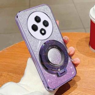 For OPPO Reno12 F 4G Plated Gradient Glitter Round Holder TPU Phone Case(Purple)