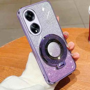 For OPPO A1 5G / A98 4G Plated Gradient Glitter Round Holder TPU Phone Case(Purple)