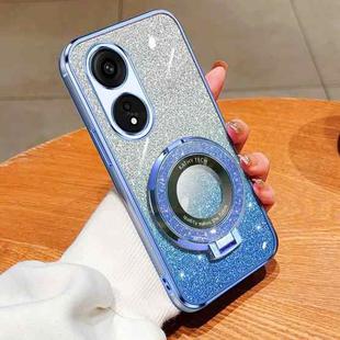 For OPPO A1 Pro / Reno8 T 5G Plated Gradient Glitter Round Holder TPU Phone Case(Sierra Blue)