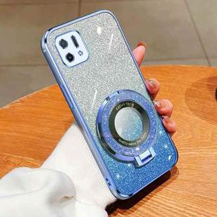 For OPPO A16k Plated Gradient Glitter Round Holder TPU Phone Case(Sierra Blue)