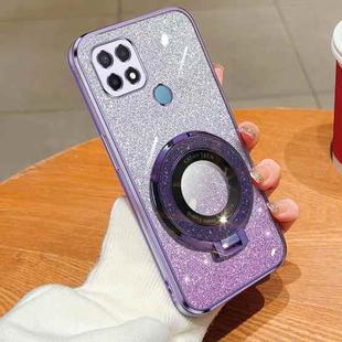 For OPPO A35 / A15 Plated Gradient Glitter Round Holder TPU Phone Case(Purple)