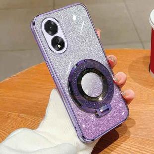 For OPPO A38 4G / A18 Plated Gradient Glitter Round Holder TPU Phone Case(Purple)