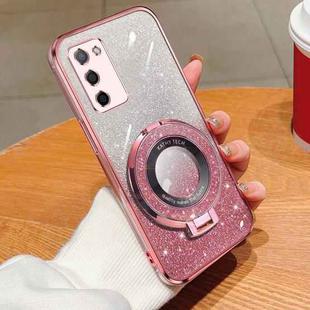 For OPPO A55 5G Plated Gradient Glitter Round Holder TPU Phone Case(Pink)