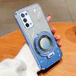 For OPPO A74 5G Plated Gradient Glitter Round Holder TPU Phone Case(Sierra Blue)