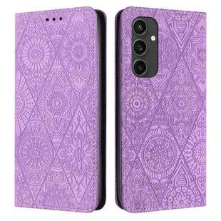 For Samsung Galaxy S24 FE 5G Ethnic Embossed Adsorption Leather Phone Case(Purple)