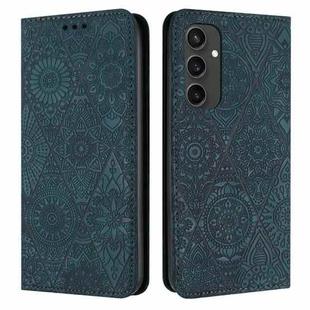 For Samsung Galaxy S24 FE 5G Ethnic Embossed Adsorption Leather Phone Case(Blue)