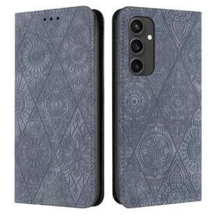 For Samsung Galaxy S24 FE 5G Ethnic Embossed Adsorption Leather Phone Case(Grey)