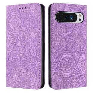 For Google Pixel 9 Pro XL Ethnic Embossed Adsorption Leather Phone Case(Purple)