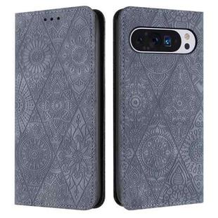 For Google Pixel 9 Pro XL Ethnic Embossed Adsorption Leather Phone Case(Grey)