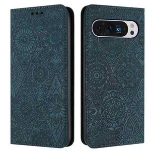 For Google Pixel 9 / 9 Pro Ethnic Embossed Adsorption Leather Phone Case(Blue)