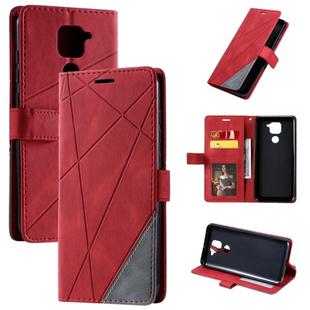 For Xiaomi Redmi Note 9 Skin Feel Splicing Horizontal Flip Leather Case with Holder & Card Slots & Wallet & Photo Frame(Red)