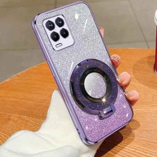 For Realme 8 4G / 8 Pro Plated Gradient Glitter Round Holder TPU Phone Case(Purple)