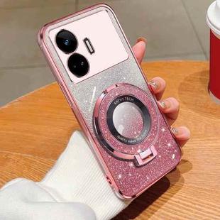 For Realme GT Neo5 SE Plated Gradient Glitter Round Holder TPU Phone Case(Pink)