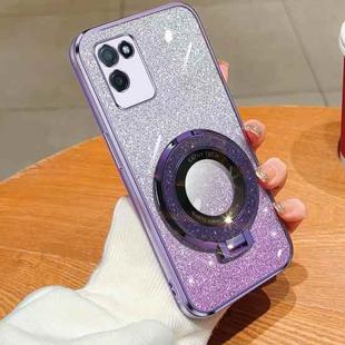 For Realme V11 Plated Gradient Glitter Round Holder TPU Phone Case(Purple)