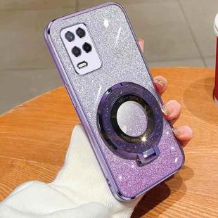 For Realme V13 / 8 5G / Q3i / K9X Plated Gradient Glitter Round Holder TPU Phone Case(Purple)