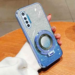 For Realme XT Plated Gradient Glitter Round Holder TPU Phone Case(Sierra Blue)