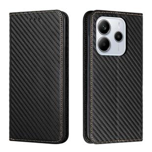 For Redmi Note 14 4G 163.25mm Carbon Fiber Texture Magnetic Flip Leather Phone Case(Black)