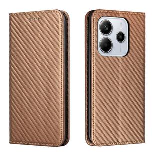 For Redmi Note 14 4G 163.25mm Carbon Fiber Texture Magnetic Flip Leather Phone Case(Brown)