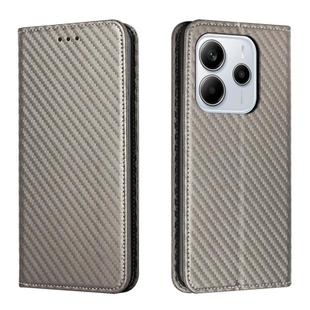For Redmi Note 14 4G 163.25mm Carbon Fiber Texture Magnetic Flip Leather Phone Case(Grey)