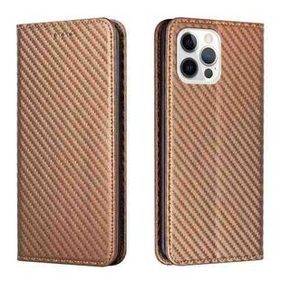 For iPhone 16 Pro Max Carbon Fiber Texture Magnetic Flip Leather Phone Case(Brown)