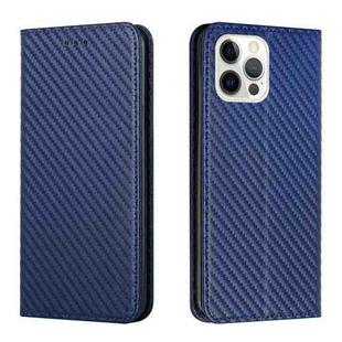 For iPhone 16 Pro Carbon Fiber Texture Magnetic Flip Leather Phone Case(Blue)