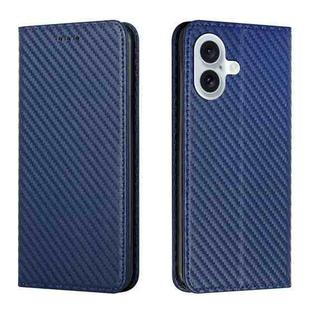 For iPhone 16 Plus Carbon Fiber Texture Magnetic Flip Leather Phone Case(Blue)