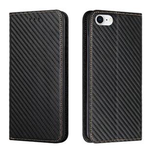 For iPhone 16e Carbon Fiber Texture Magnetic Flip Leather Phone Case(Black)