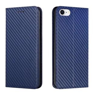 For iPhone 16e Carbon Fiber Texture Magnetic Flip Leather Phone Case(Blue)