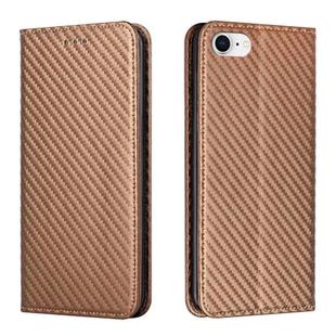 For iPhone 16e Carbon Fiber Texture Magnetic Flip Leather Phone Case(Brown)